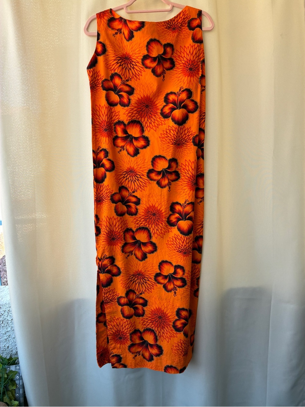 Vintage 1960s Hawaiian Hibiscus Print Orange Maxi Dress - Picture 6 of 11